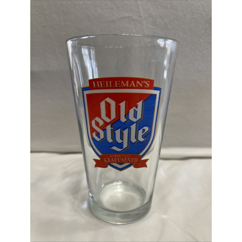 VINTAGE "HEILEMAN'S OLD STYLE" 16oz. 6" TALL HEAVY DUTY BEER GLASS, LOGO‎